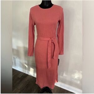 NWT Who What Wear Women’s Long Sleeve Ribbed Belted Midi Dress - Dusty Rose S